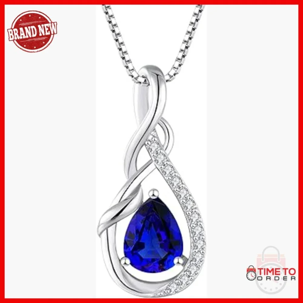 925 Sterling Silver Infinity Teardrop Pendant Necklace with Cubic Zirconia